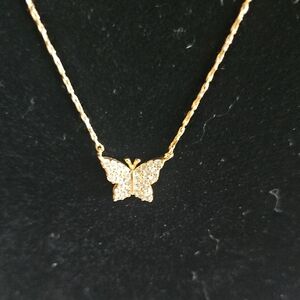 14kt GF Butterfly And Cz Necklace Adjustable